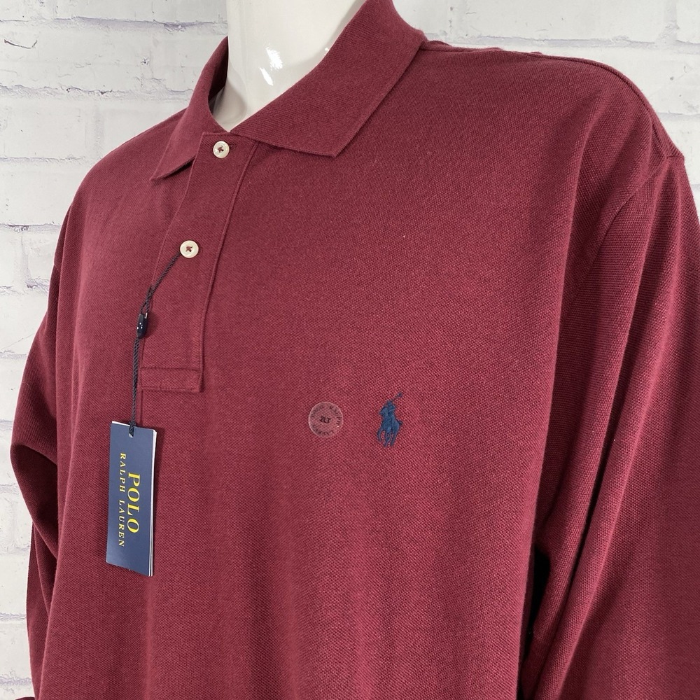 Polo Ralph Lauren Shirt Men's 2XLT Tall Polo Long Sleeve Pony Burgundy Rugby NWT